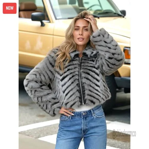 Faux Fur Coat Fluffy Cropped Oversized Shaggy Jacket Chic Winter Outerwear - Picture 5 of 7